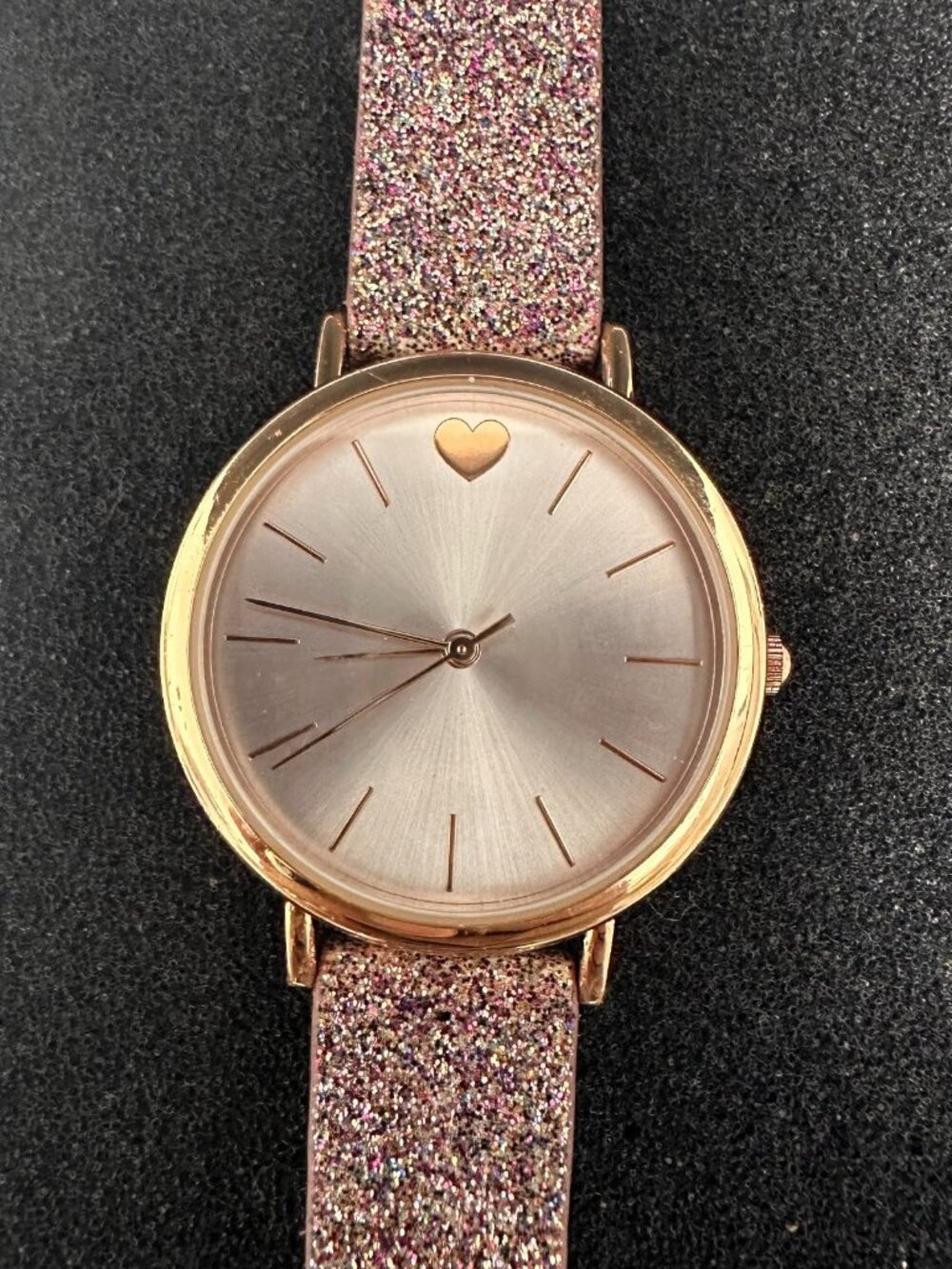 3/$30 Claires Watch Rose Gold Tone Pink Glittered Faux Leather Band 9"